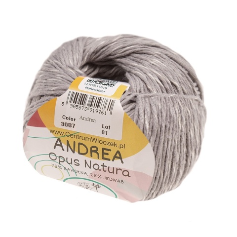 Włóczka Andrea bawełna + jedwab - popielaty (3087)